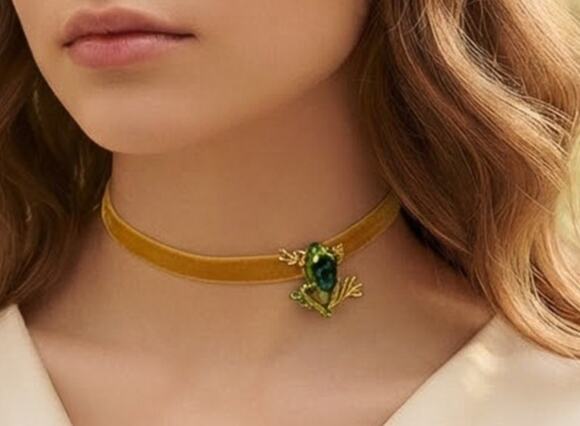 other Jewelry - Handmade Velvet Choker with Vintage Style Frog Brooch